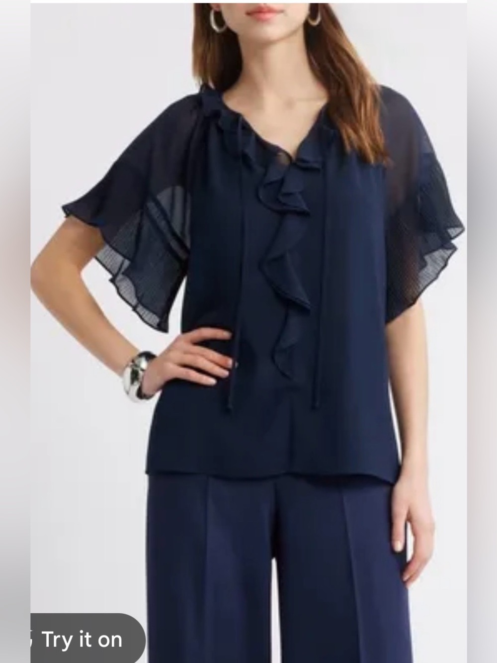 Kobi Halperin Vale Ruffle Blouse-  Navy NWT